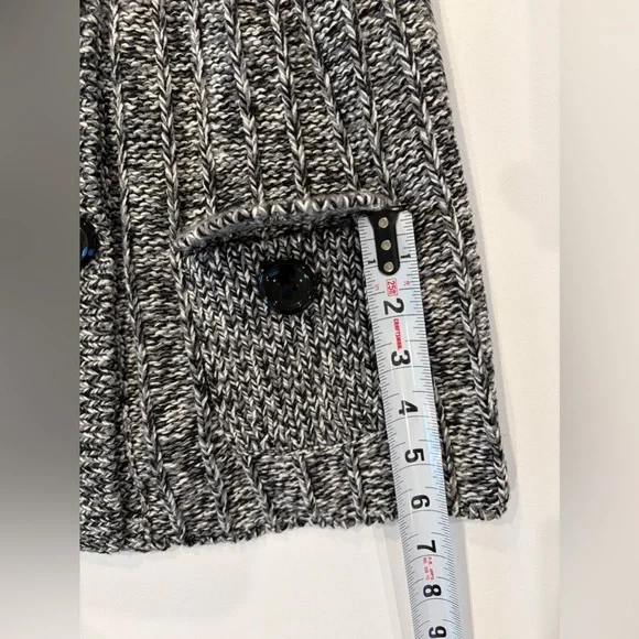 Ann Taylor Chunky Bell Sleeve Knit 98% Cotton Cardigan Black Gray White Stretchy - Picture 6 of 13